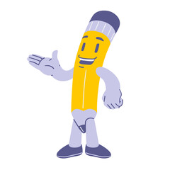 Pencil and Book Mascot Characters Presenting Educational Material