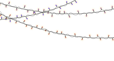 Hanging Colorful Christmas String Lights on White Background
