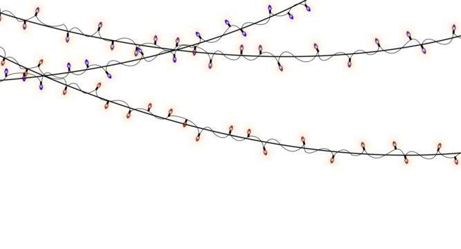 Hanging Colorful Christmas String Lights on White Background