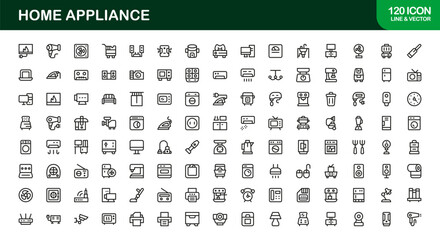 Modern Home Appliance Line Icon Set &ndash; Professional minimal kitchen and electronics vector collection for digital projects