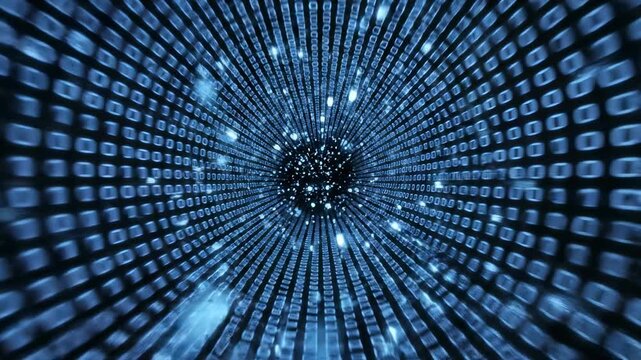 Digital Tunnel: Dive into a mesmerizing digital tunnel composed of binary code, representing the vastness and intricacy of the digital world. The tunnel beckons.