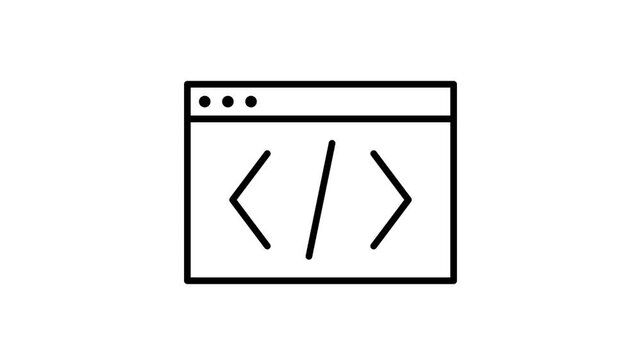 Animated web browser window with code icon