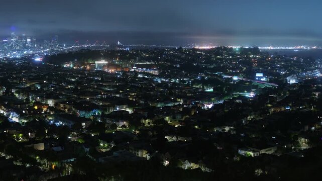 San Francisco Bay and Bay Bridge from Bernal Heights NIght Cityscape Time Lapse California USA