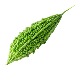 Single green bitter gourd or bitter melon isolated with clipping path in png file format