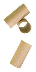 Side view set of tissue paper cores or toilet paper tubes isolated on white background with clipping path