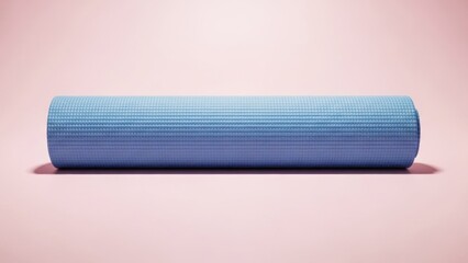 Rolled Blue Yoga Mat on a Pink Background