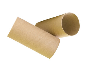 Two tissue paper cores or toilet paper tubes in stack isolated on white background with clipping path