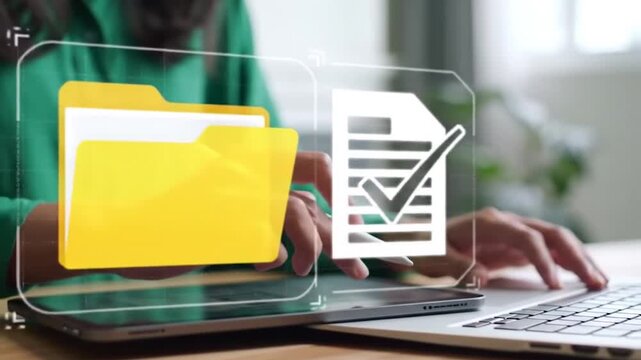 Digital File Management with Stylus and Tablet. Futuristic Document and Folder Organization. Modern Tech Tools for Business Efficiency.