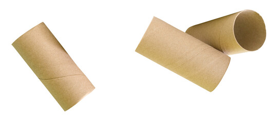 Side view set of tissue paper cores or toilet paper tubes isolated with clipping path in png file format