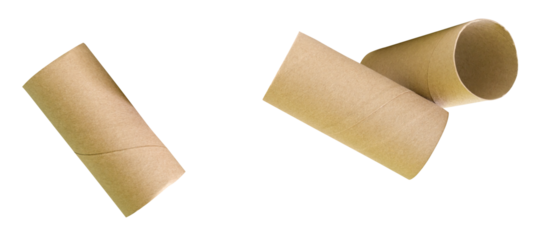 Side view set of tissue paper cores or toilet paper tubes isolated with clipping path in png file format