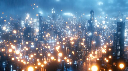 City Lights at Night: A breathtaking panorama of a city at night, showcasing the sparkling lights that illuminate the towering skyscrapers and expansive urban landscape.