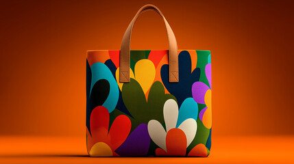 Minimal groovy style tote bag with colorful patterns retro fashion shopping bag colorful tote bag fashion accessory retro aesthetics bag design bold patterns reusable bag fashion bag generated AI