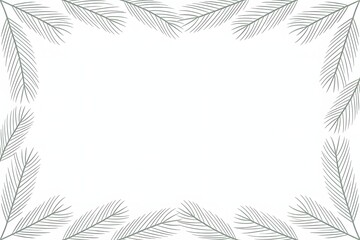 Delicate grey pine needles form a border on a white background, seasonal