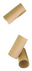 Side view set of tissue paper cores or toilet paper tubes isolated with clipping path in png file format