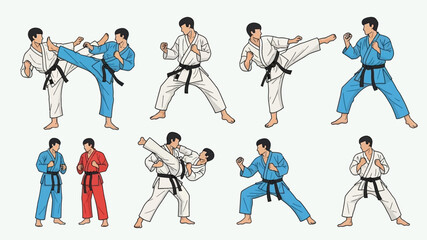 karate sequence demonstration a series of martial arts poses illustrated