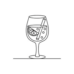 Elegant Minimal Line Art Drawing of Mulled Wine Glass with Citrus and Spices Line Art Illustration