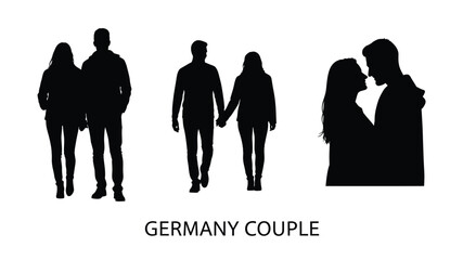 Silhouettes of couples walking and embracing a romantic partnership illustration