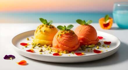 Tropical Sunset Dessert | Gourmet Sorbet with Mint and Pistachio, christmas orange ice cream