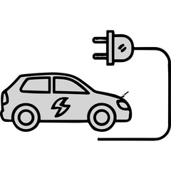 Gray Electric Car Icon Connected To A Charging Plug In A Simple Minimalist Design Against A Black Background Symbolizing Sustainable Transportation And Eco Friendly Energy