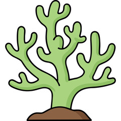 Obraz premium Green branching coral with brown base on black background stylized illustration