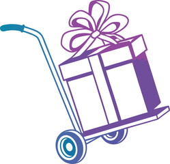 Hand truck with gift boxes and shopping colourful
