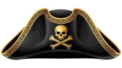 Black and gold pirate tricorn hat with a skull and crossbones insignia