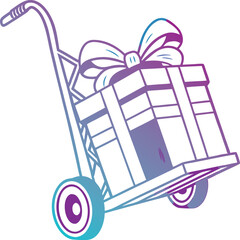 Hand truck with gift boxes and shopping colourful