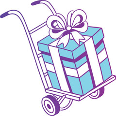 Hand truck with gift boxes and shopping colourful
