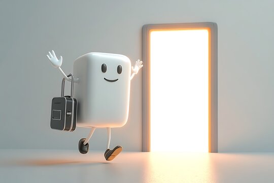 Animated bag with limbs waving goodbye 2025 and welcoming New Year