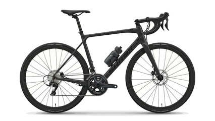 Fototapeta premium Black modern road bicycle with water bottle displayed on a white background