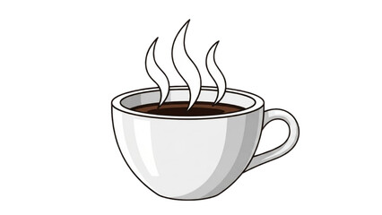 Illustration of a hot cup of coffee steaming, a symbol of morning energy and a warm break