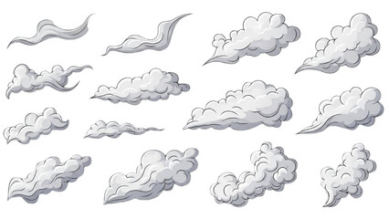 Fototapeta premium Collection of cloud illustrations in various shapes, perfect for design projects and backgrounds