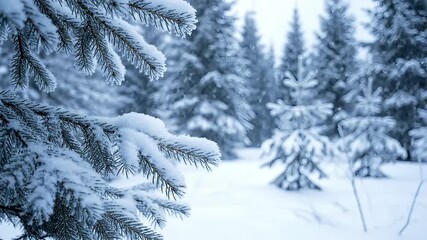 Snow-covered pine trees in a winter forest landscape - Powered by Adobe