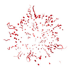 dynamic blast of vivid red confetti. isolated 3d render of falling ribbons and paper shapes for sales promotions and valentine events.