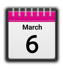 Daily Calendar icon March 6th Date Reminder Planner Vector Illustration