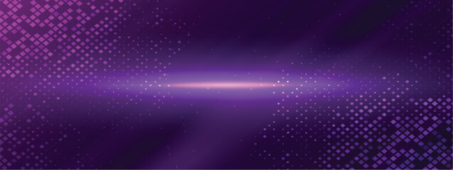 Abstract technology futuristic digital square pattern with lighting glowing particles square elements on dark purple background.