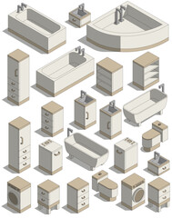 Bathroom furniture set. Isometric. Isolated on white background. Vector illustration.