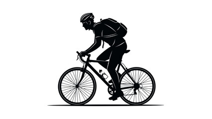 Obraz premium Silhouette of a cyclist with a backpack riding a road bike, emphasizing speed and movement.