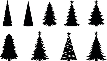 Diverse christmas tree silhouettes set for holiday designs vector