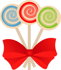 Colorful Lollipops with Red Bow Illustration