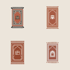 Muslim Prayer Rug Vector Set with Kaaba Icon and Tassels