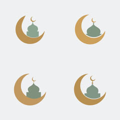 Islamic Mosque Dome and Crescent Moon Vector Icon Set