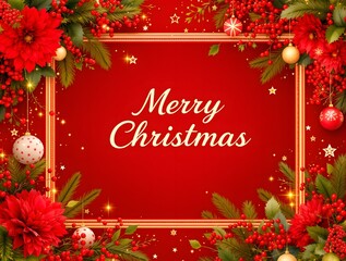 Christmas card, red background, New Year or Christmas composition.