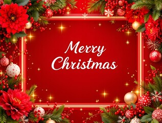 Christmas card, red background, New Year or Christmas composition.