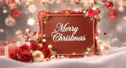 Christmas card, red background, New Year or Christmas composition.