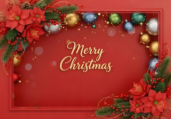 Christmas card, red background, New Year or Christmas composition.