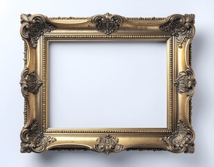 Rectangle decorative golden picture frame isolated on white background with clipping path