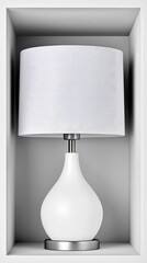 White Table Lamp Illuminated in Recessed Shelf