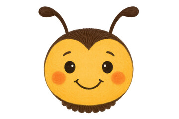 Cute smiling bee head illustration on transparent background, a friendly cartoon honeybee character for kids design and education