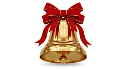 Gold bell with red and gold bow, set against a clean white background